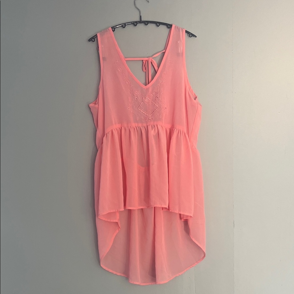 Eyeshadow Coral Sleeveless  See-Through Blouse Size XL